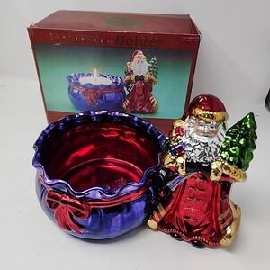 Rare Vintage Santa Candle Holder – Metallic Ceramic Orig Box